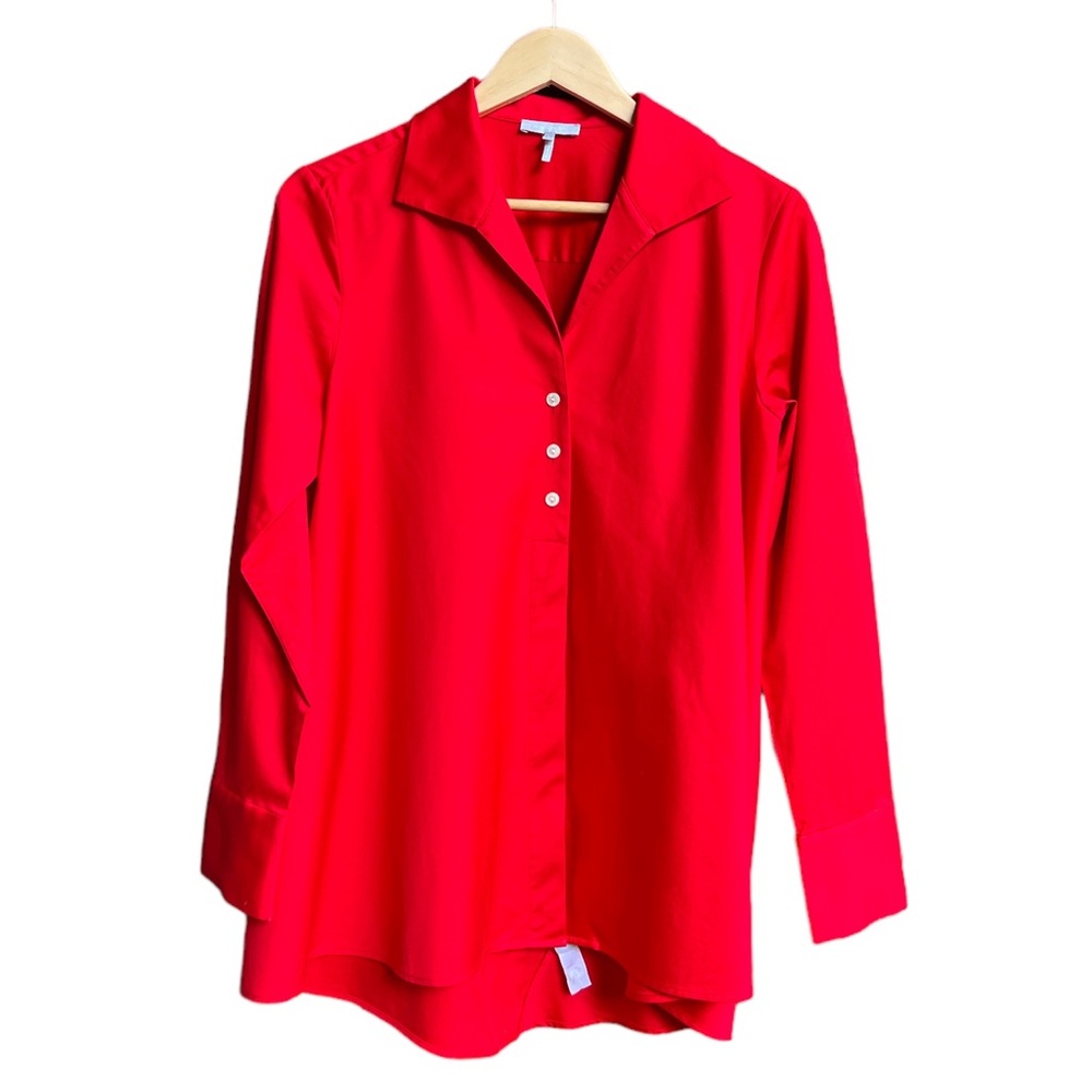 Hinson Wu Betty wing collar V neck cotton tunic blouse shirt size 8